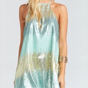 Show Me Your MuMu Aqua and Silver Sequin Dress